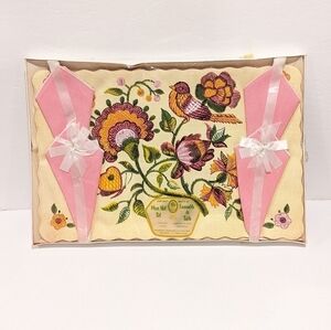 NOS𝅺 Vintage Pink Floral Placemat Set 4 Vinyl Mats 4 Napkins Bird MCM Retro